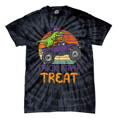 Trick Rawr Treat Dinosaur Monster Truck Halloween Tie-Dye T-Shirt