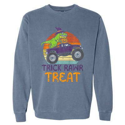 Trick Rawr Treat Dinosaur Monster Truck Halloween Garment-Dyed Sweatshirt