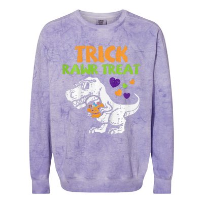 Trick Rawr Treat Dinosaur Trex Halloween Colorblast Crewneck Sweatshirt