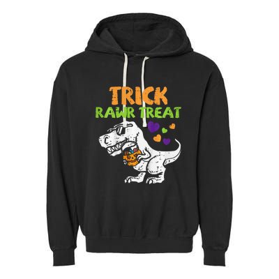 Trick Rawr Treat Dinosaur Trex Halloween Garment-Dyed Fleece Hoodie