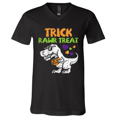 Trick Rawr Treat Dinosaur Trex Halloween V-Neck T-Shirt