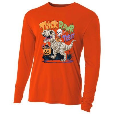 Trick Rawr Treat Halloween Skeleton Mummy Dinosaur T Rex Great Gift Cooling Performance Long Sleeve Crew