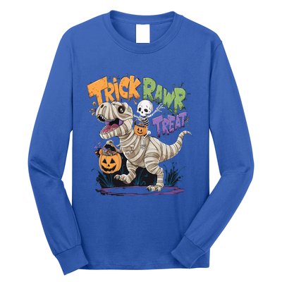 Trick Rawr Treat Halloween Skeleton Mummy Dinosaur T Rex Great Gift Long Sleeve Shirt