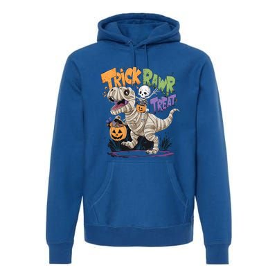 Trick Rawr Treat Halloween Skeleton Mummy Dinosaur T Rex Great Gift Premium Hoodie