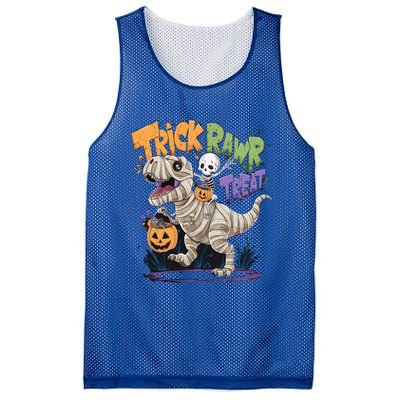 Trick Rawr Treat Halloween Skeleton Mummy Dinosaur T Rex Great Gift Mesh Reversible Basketball Jersey Tank