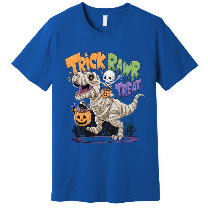 Trick Rawr Treat Halloween Skeleton Mummy Dinosaur T Rex Great Gift Premium T-Shirt