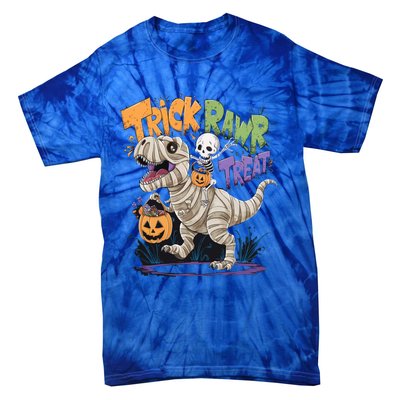 Trick Rawr Treat Halloween Skeleton Mummy Dinosaur T Rex Great Gift Tie-Dye T-Shirt