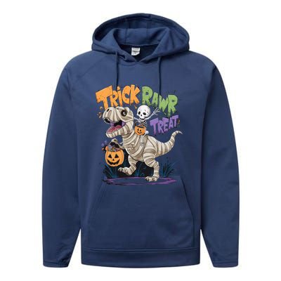 Trick Rawr Treat Halloween Skeleton Mummy Dinosaur T Rex Great Gift Performance Fleece Hoodie