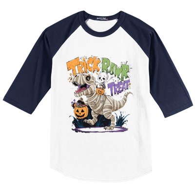 Trick Rawr Treat Halloween Skeleton Mummy Dinosaur T Rex Great Gift Baseball Sleeve Shirt