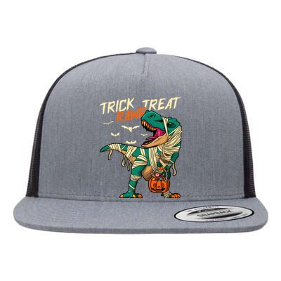 Trick Rawr Treat T Rex Dinosaur Mummy Boy Funny Halloween Flat Bill Trucker Hat