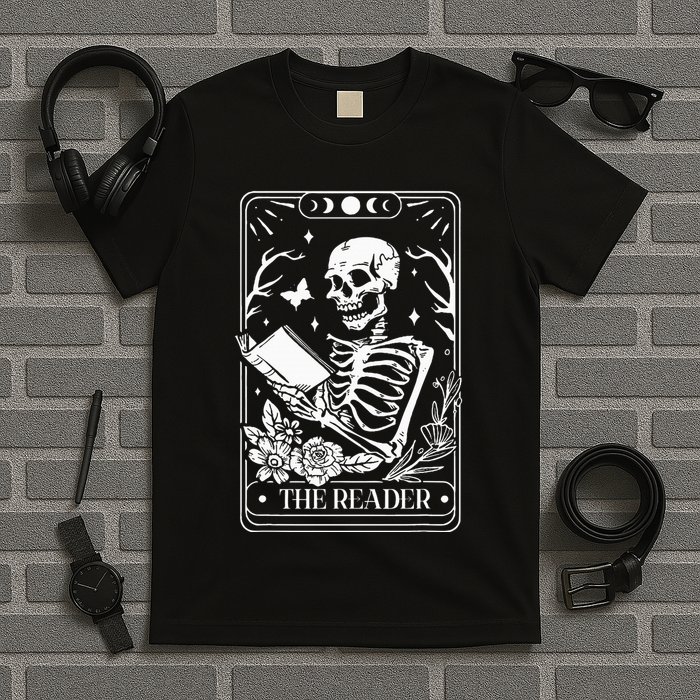 The Reader Tarot Funny Skeleton Reading T-Shirt