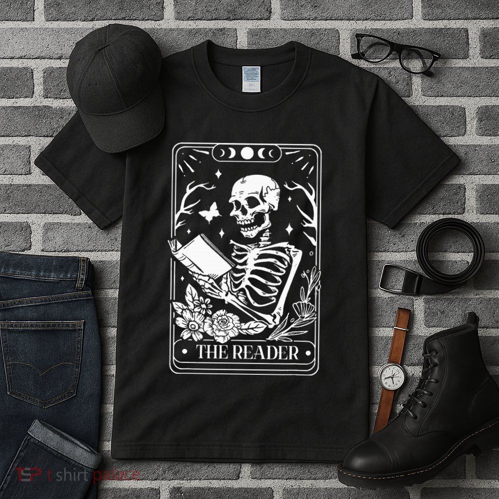 The Reader Tarot Funny Skeleton Reading Tall T-Shirt