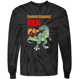 Turkeysaurus Rex Turkey Dino Thanksgiving Tie-Dye Long Sleeve Shirt