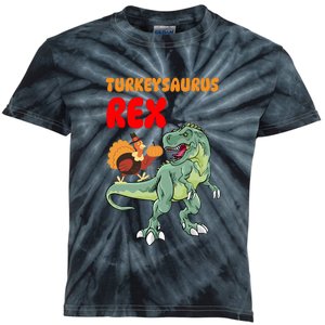 Turkeysaurus Rex Turkey Dino Thanksgiving Kids Tie-Dye T-Shirt