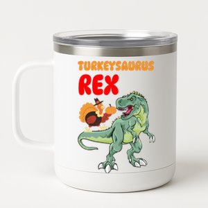 Turkeysaurus Rex Turkey Dino Thanksgiving 12 oz Stainless Steel Tumbler Cup