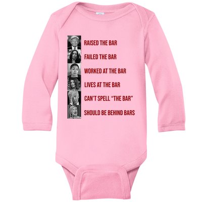 Trump Raised The Bar Biden Can't Spell The Bar Funny Republican Baby Long Sleeve Bodysuit