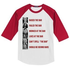 Trump Raised The Bar Biden Can't Spell The Bar Funny Republican Kids Colorblock Raglan Jersey