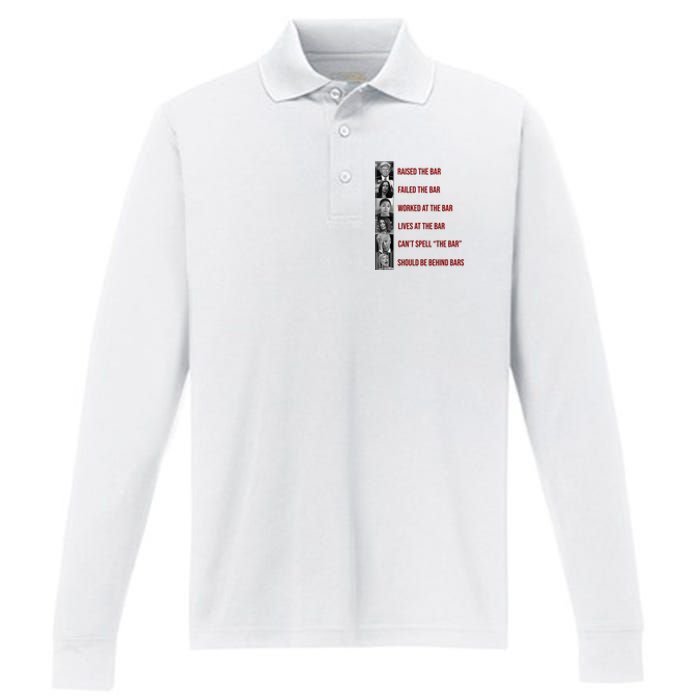 Trump Raised The Bar Biden Can't Spell The Bar Funny Republican Performance Long Sleeve Polo