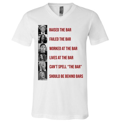 Trump Raised The Bar Biden Can't Spell The Bar Funny Republican V-Neck T-Shirt