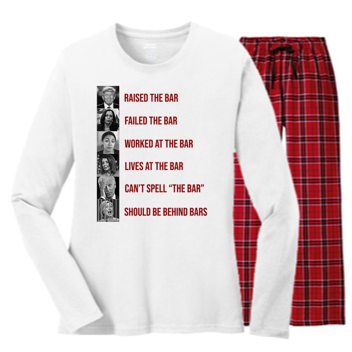 Trump Raised The Bar Biden Can't Spell The Bar Funny Republican Women's Long Sleeve Flannel Pajama Set 