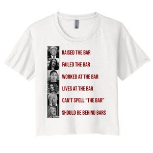 Trump Raised The Bar Biden Can't Spell The Bar Funny Republican Women's Crop Top Tee