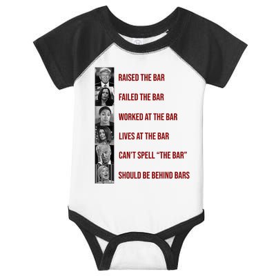 Trump Raised The Bar Biden Can't Spell The Bar Funny Republican Infant Baby Jersey Bodysuit