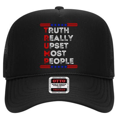 Truth Really Upset Most People Trump 2024 America Flag High Crown Mesh Back Trucker Hat