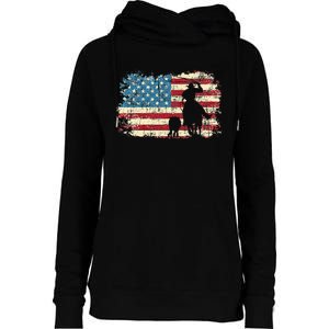 Team Roping USA Flag Cow Cow Rancher Heading Heeler Womens Funnel Neck Pullover Hood