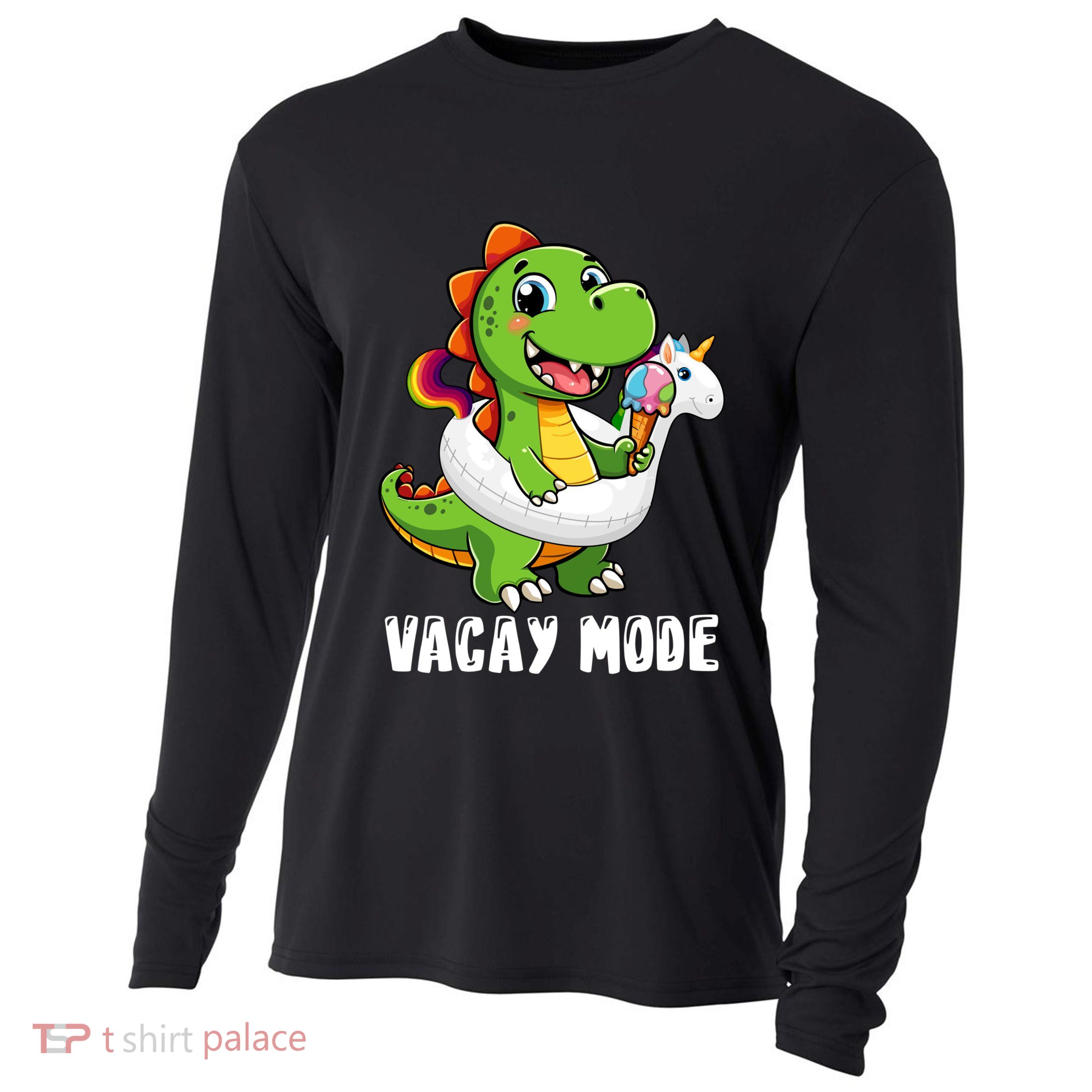 T Rex Unicorn Float Swimming Pool Party Swimmer Vacay Mode Great Gift Cooling Performance Long Sleeve Crew