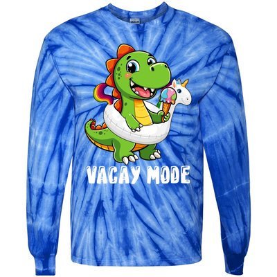 T Rex Unicorn Float Swimming Pool Party Swimmer Vacay Mode Great Gift Tie-Dye Long Sleeve Shirt