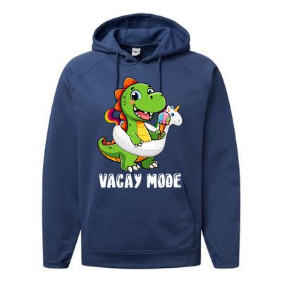 T Rex Unicorn Float Swimming Pool Party Swimmer Vacay Mode Great Gift Performance Fleece Hoodie