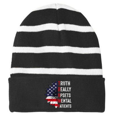 Truth Really Upsets Mental Patients Usa Patriotic Sunflower Striped Beanie with Solid Band