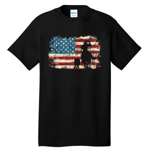 Team Roping USA Flag Cowboy Cowgirl Rancher Heading Heeler Tall T-Shirt