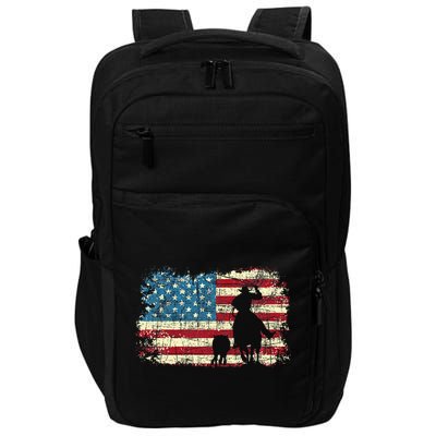 Team Roping USA Flag Cowboy Cowgirl Rancher Heading Heeler Impact Tech Backpack