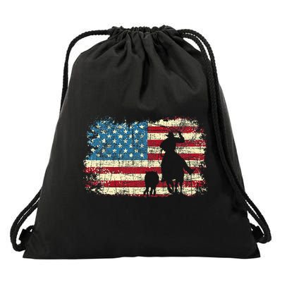 Team Roping USA Flag Cowboy Cowgirl Rancher Heading Heeler Drawstring Bag
