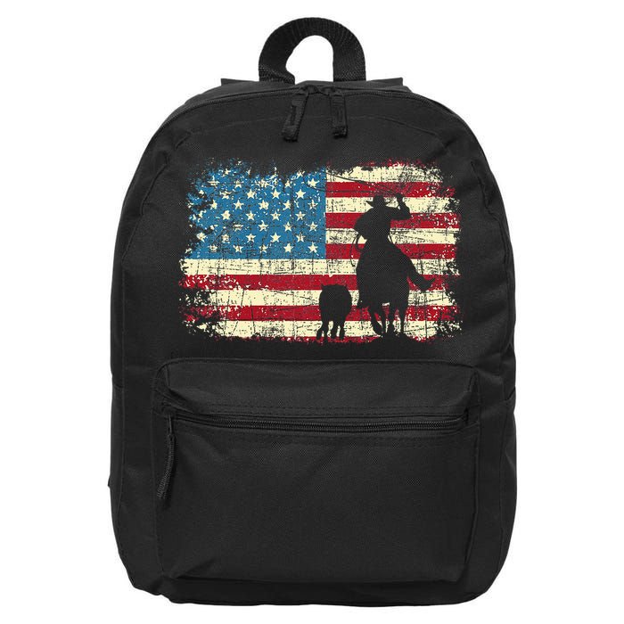 Team Roping USA Flag Cowboy Cowgirl Rancher Heading Heeler 16 in Basic Backpack