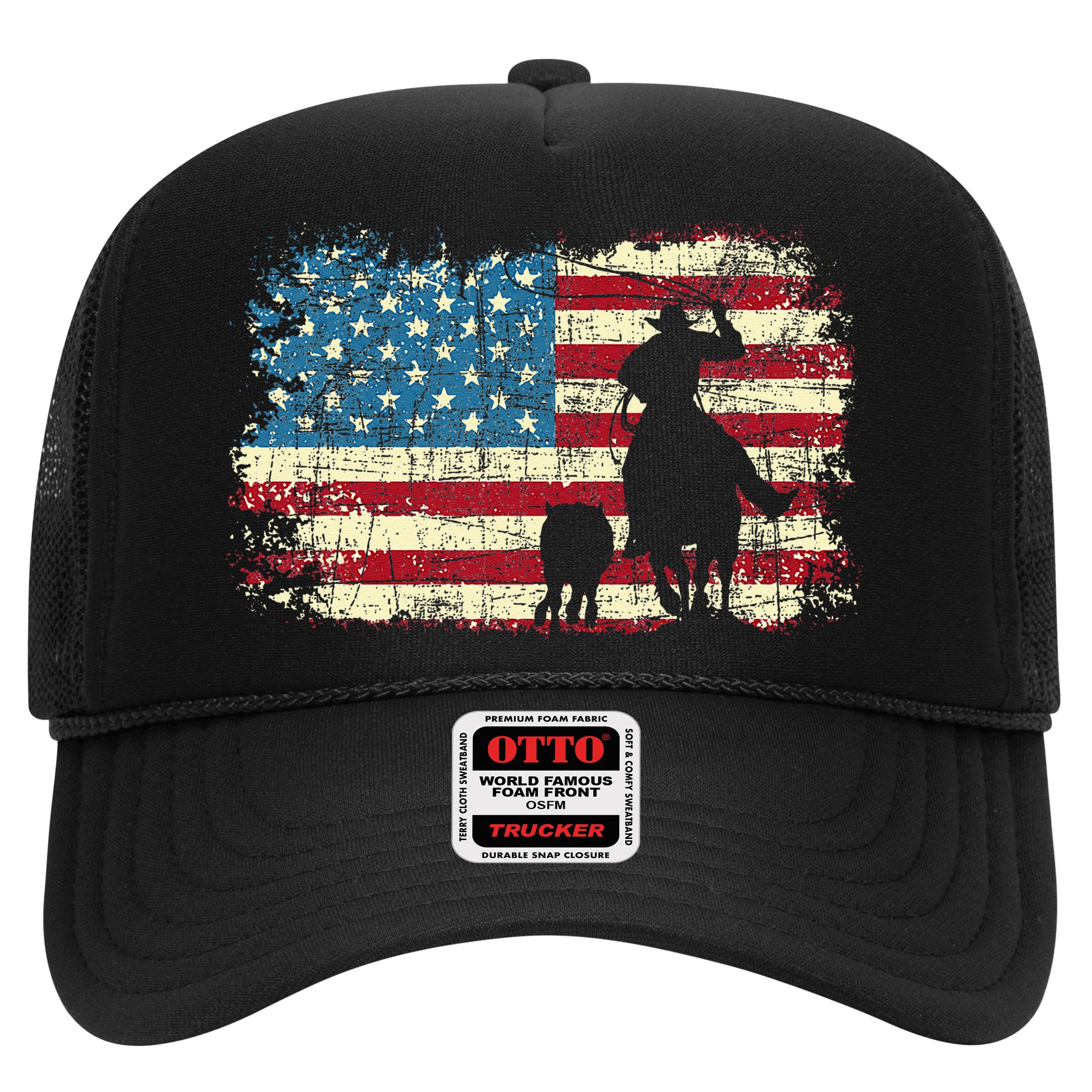 Team Roping USA Flag Cowboy Cowgirl Rancher Heading Heeler Hat