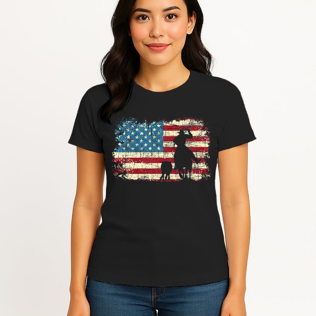 Team Roping USA Flag Cowboy Cowgirl Rancher Heading Heeler Womens T-Shirt