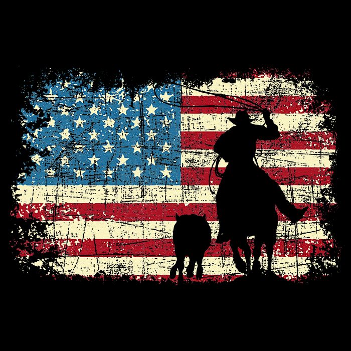 Team Roping USA Flag Cowboy Cowgirl Rancher Heading Heeler Womens T-Shirt