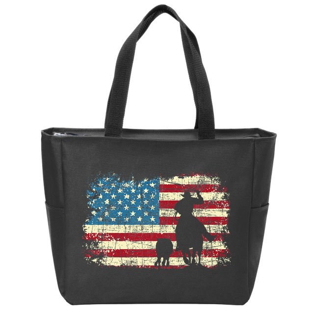 Team Roping USA Flag Cowboy Cowgirl Rancher Heading Heeler Zip Tote Bag