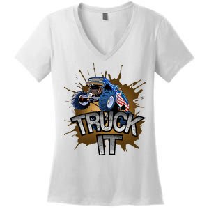 Truck It American Monster Truck Women's V-Neck T-Shirt