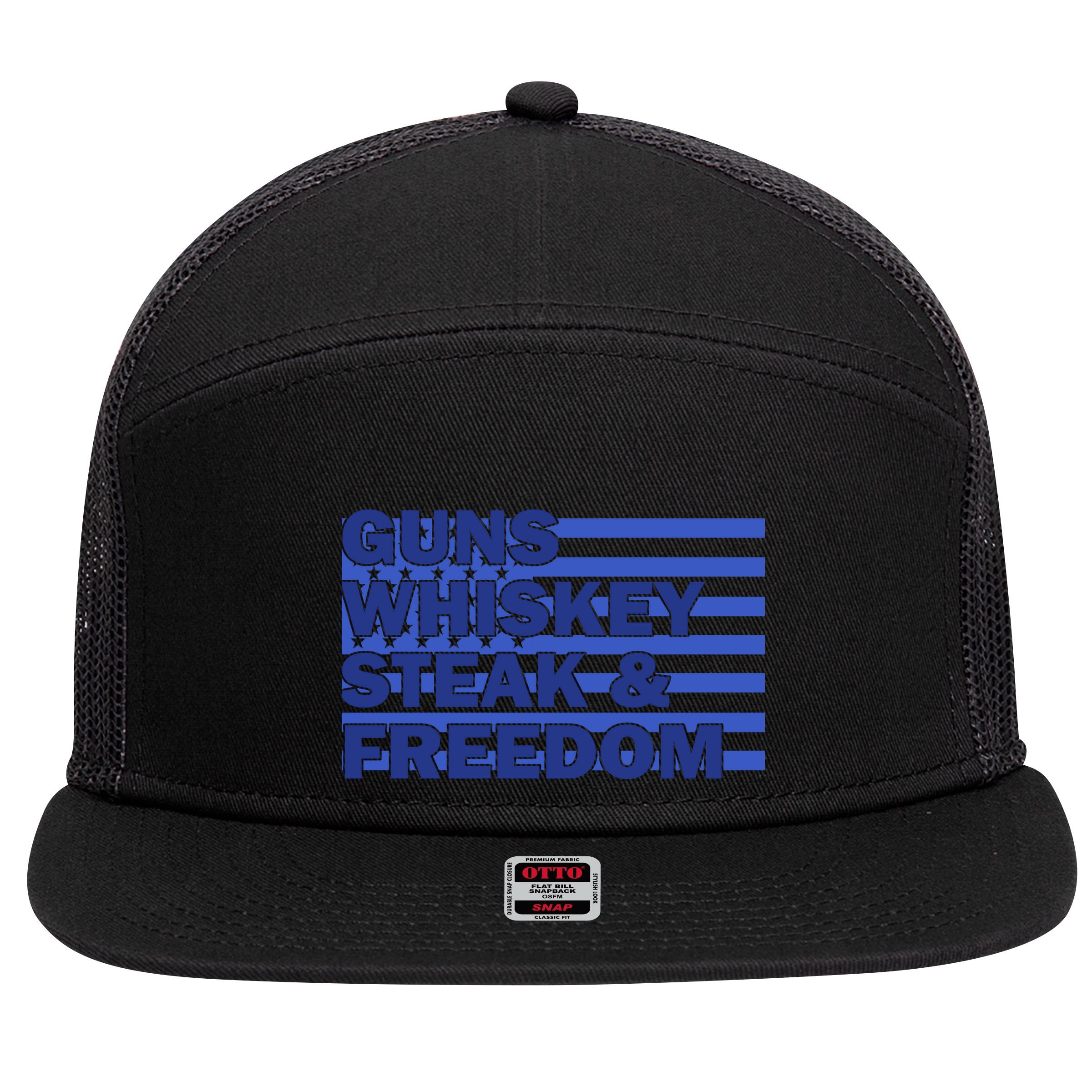 True American Guns Whiskey Steak Freedom 7 Panel Mesh Trucker Snapback Hat