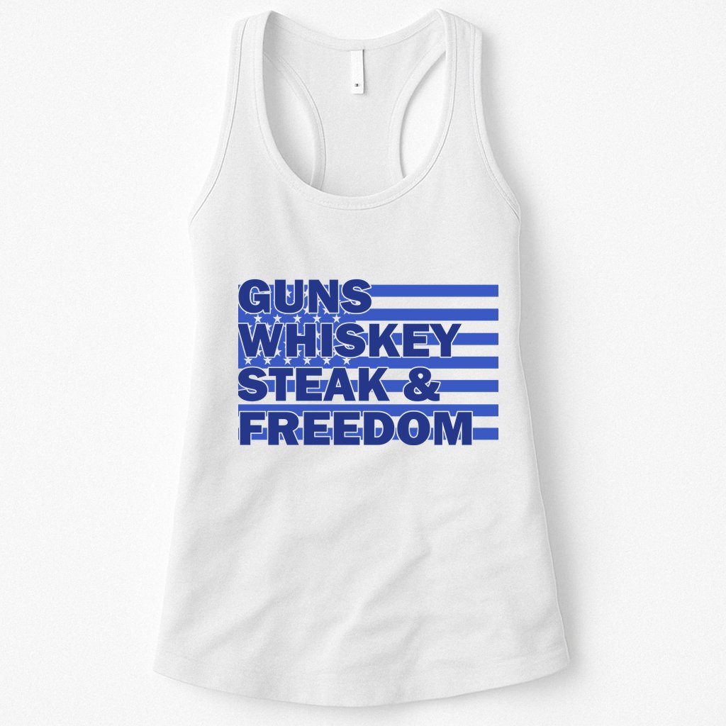 True American Guns Whiskey Steak Freedom Womens Tank Top