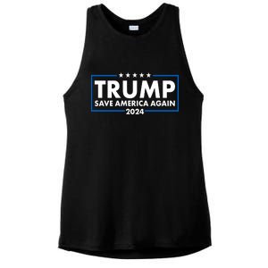 Trumo Save America Again 2024 Election Logo Ladies PosiCharge Tri-Blend Wicking Tank