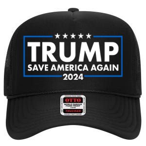 Trumo Save America Again 2024 Election Logo High Crown Mesh Back Trucker Hat