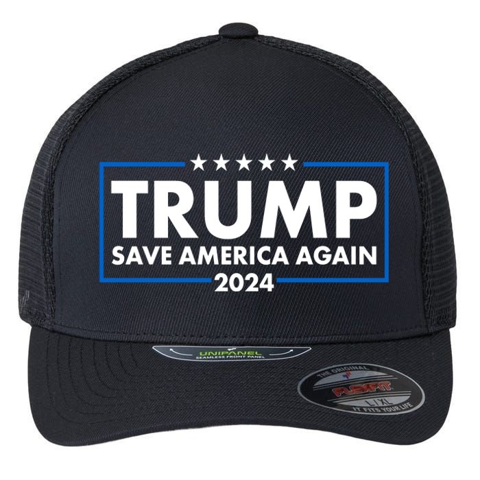 Trumo Save America Again 2024 Election Logo Flexfit Unipanel Trucker Cap