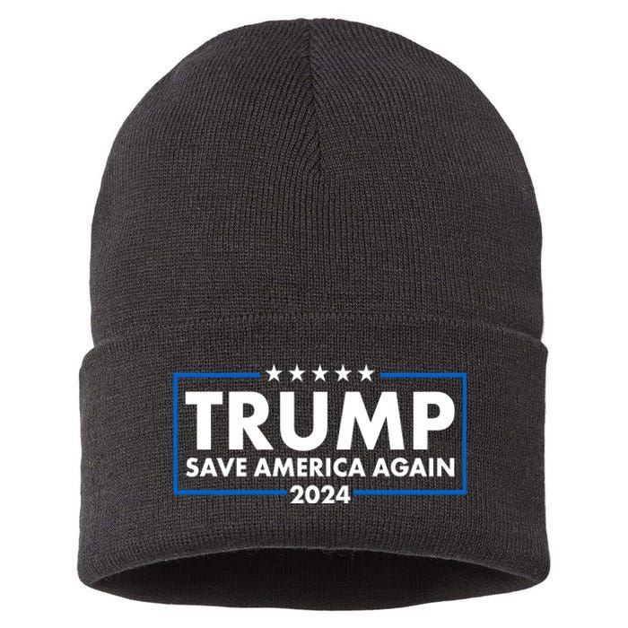 Trumo Save America Again 2024 Election Logo Sustainable Knit Beanie