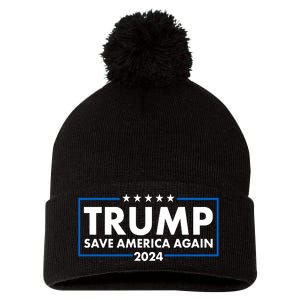 Trumo Save America Again 2024 Election Logo Pom Pom 12in Knit Beanie