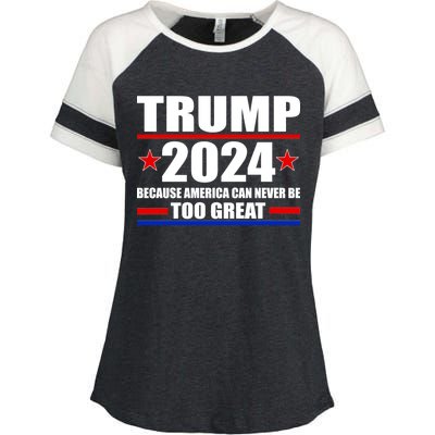 Trump 2024 Because America Can Never Be Too Great Enza Ladies Jersey Colorblock Tee