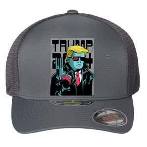 Trump 2024 Comic Flexfit Unipanel Trucker Cap